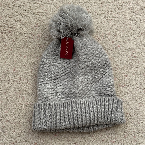 Accessories - Gray Knit Beanie with Pom Pom